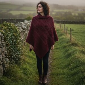 Elegant Maroon Knit Poncho for Women